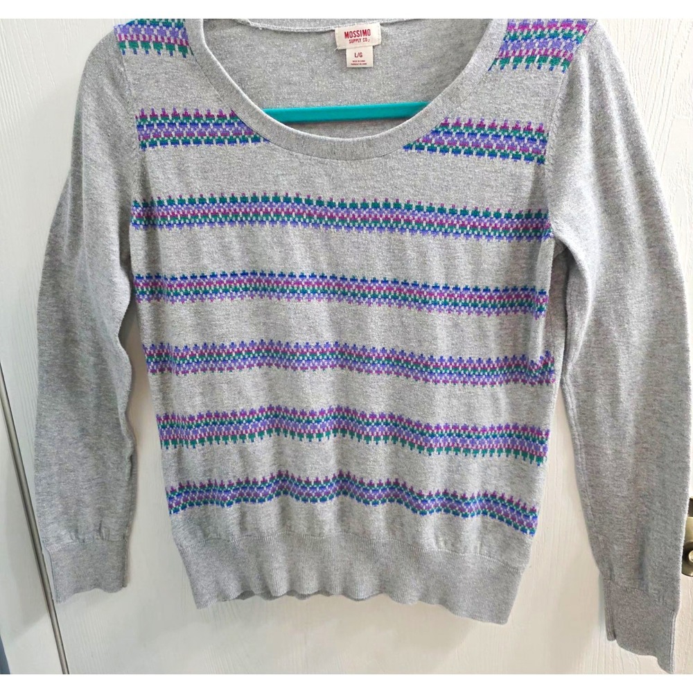 Mossimo Supply Co. Womens Striped Knit Pullover Sweater Scoop Neck Cotton L